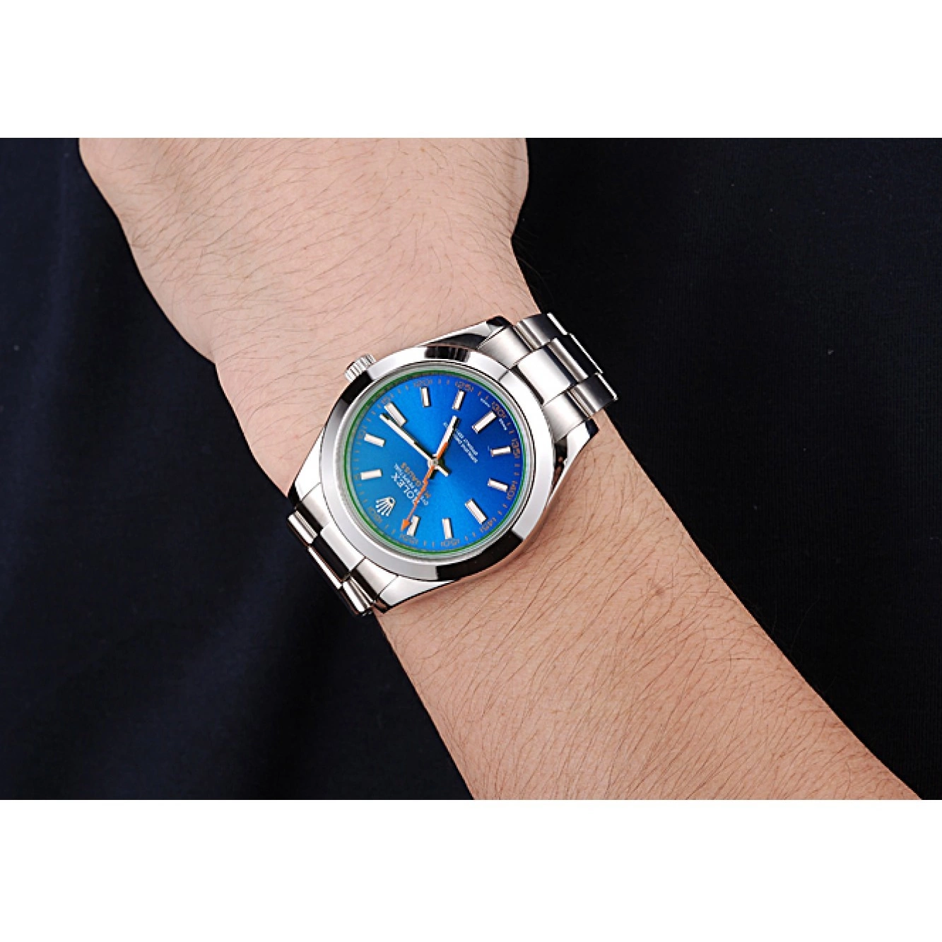 Aaa replica watch Steel Rolex And Stainless Blue Case Milgauss Bezel 622838 Dial 0819